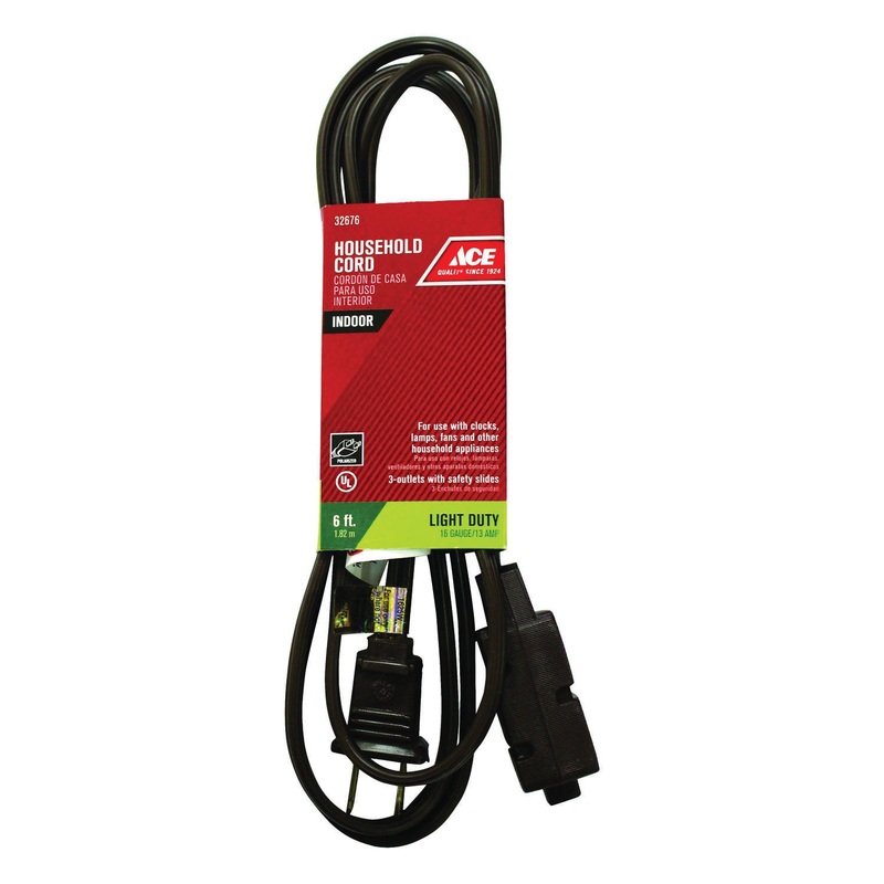 ACE IN162PT206BR Extension Cord, 125 V, SPT-2 Conductor, 16/2 AWG Conductor, 6 ft L