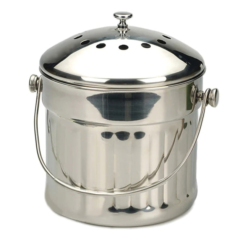 RSVP International PAIL-XL Jumbo Compost Pail, 9-1/2 in Dia, 10 in H, 1.5 gal Capacity, Stainless Steel