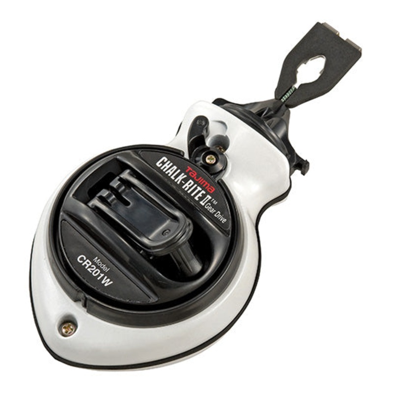 Tajima Chalk-Rite II CR201W-P Chalk Line Reel, 100 ft L Line, 5-Gear Fast Rewind, Aluminum Housing