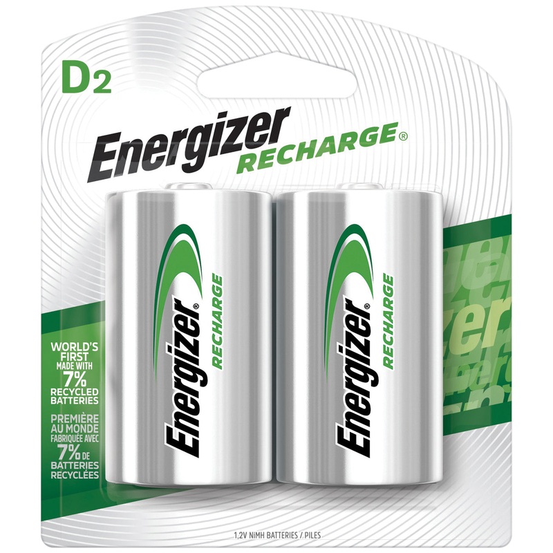 Energizer Recharge NH50BP-2(R2) Battery, Nickel Metal Hydride, D, 2500 mAh, 1.2 V Nominal, Rechargeable