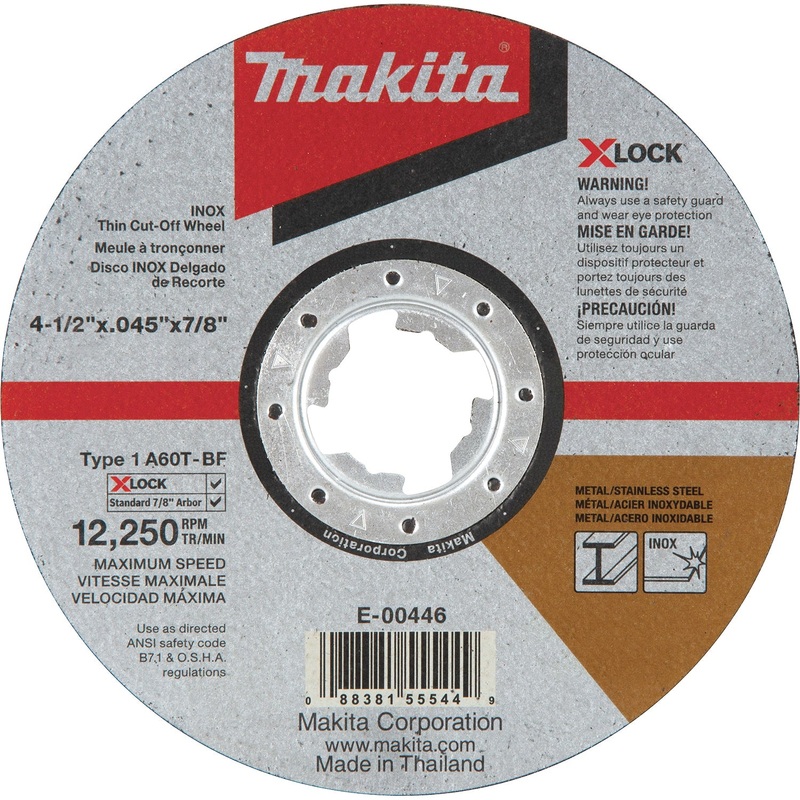 Makita XLOCK E-00446 Thin Cut-Off Wheel, Type 1 Wheel, 4-1/2 in Dia, 0.045 in Thick, 7/8 in Arbor, 60 Grit
