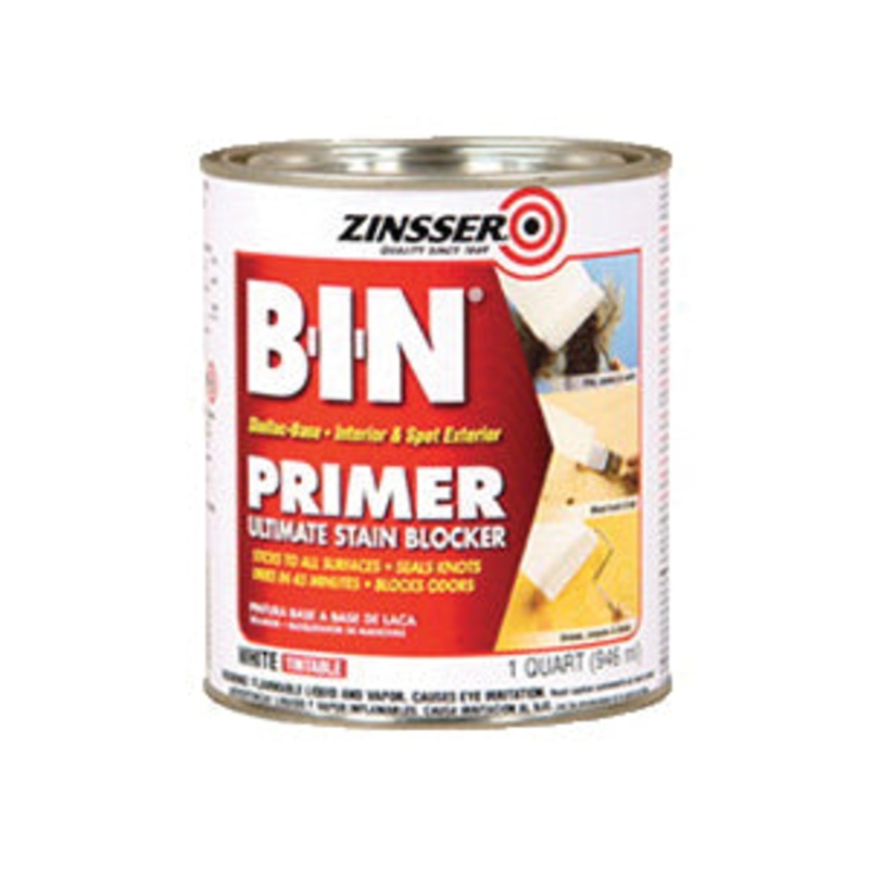 ZINSSER B-I-N 00904 Primer, Shellac Base, White, 550 g/L VOC, 500 sq-ft Coverage Area, 1 qt
