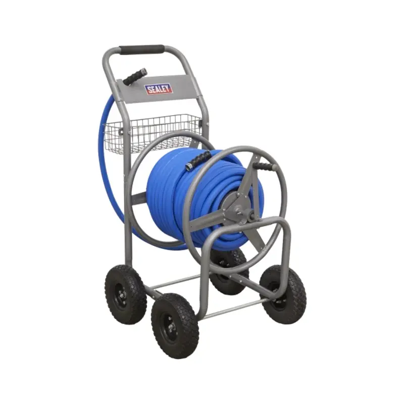 Sealey Heavy-Duty Hose Reel Cart with 50m Heavy-Duty 19mm Hot & Cold Rubber Water Hose