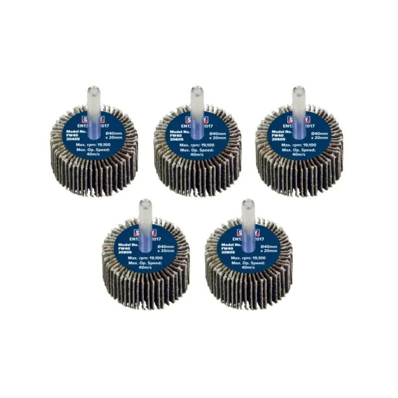 Sealey Abrasive Flap Wheel 40 x 20mm 6mm Shaft Assorted Grit - Pack of 5
