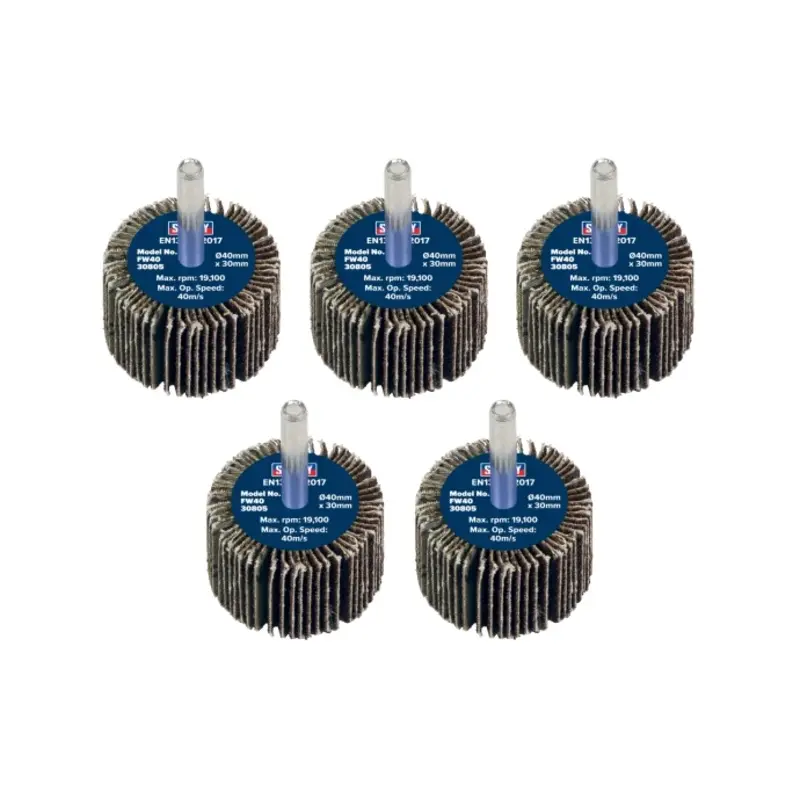 Sealey Abrasive Flap Wheel 40 x 30mm 80Grit 6mm Shaft - Pack of 5