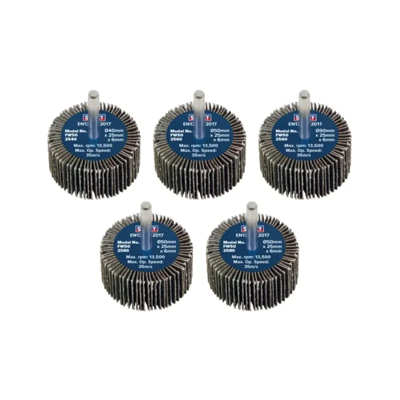 Sealey Abrasive Flap Wheel 50 x 25mm 6mm Shaft Assorted Grit - Pack of 5