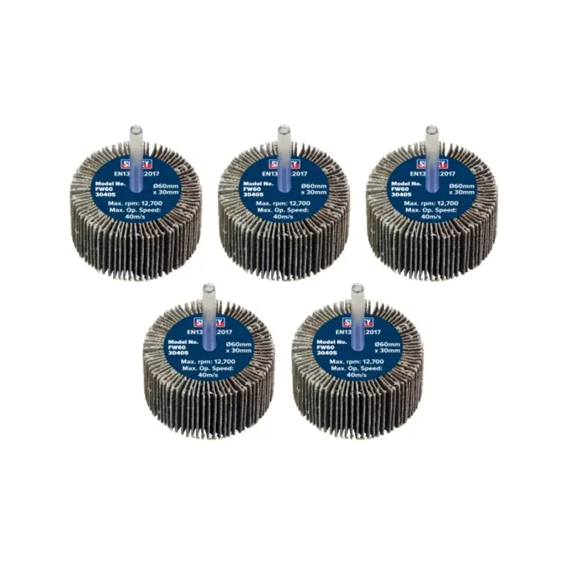 Sealey Abrasive Flap Wheel 60 x 30mm 40Grit 6mm Shaft - Pack of 5