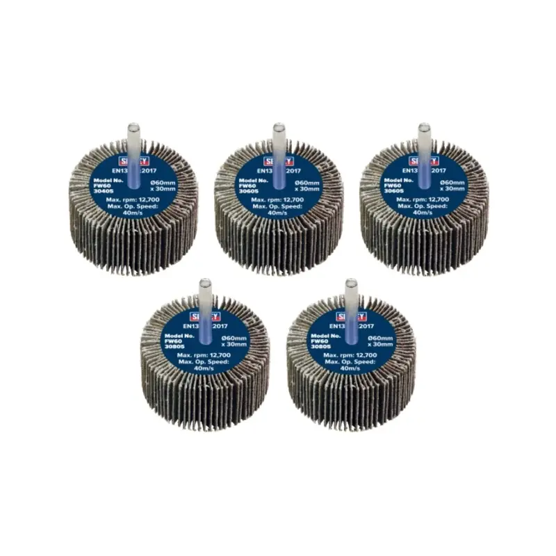 Sealey Abrasive Flap Wheel 60 x 30mm 6mm Shaft Assorted Grit - Pack of 5