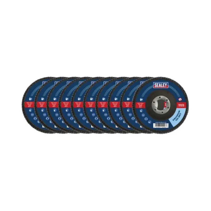 Sealey 120Grit Flap Discs Zirconium 115mm 22mm Bore - Pack of 10