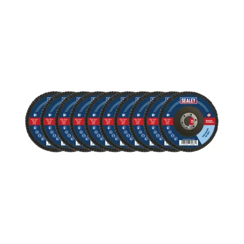 Sealey Assorted Grit Flap Discs Zirconium 115mm 22mm Bore - Pack of 10