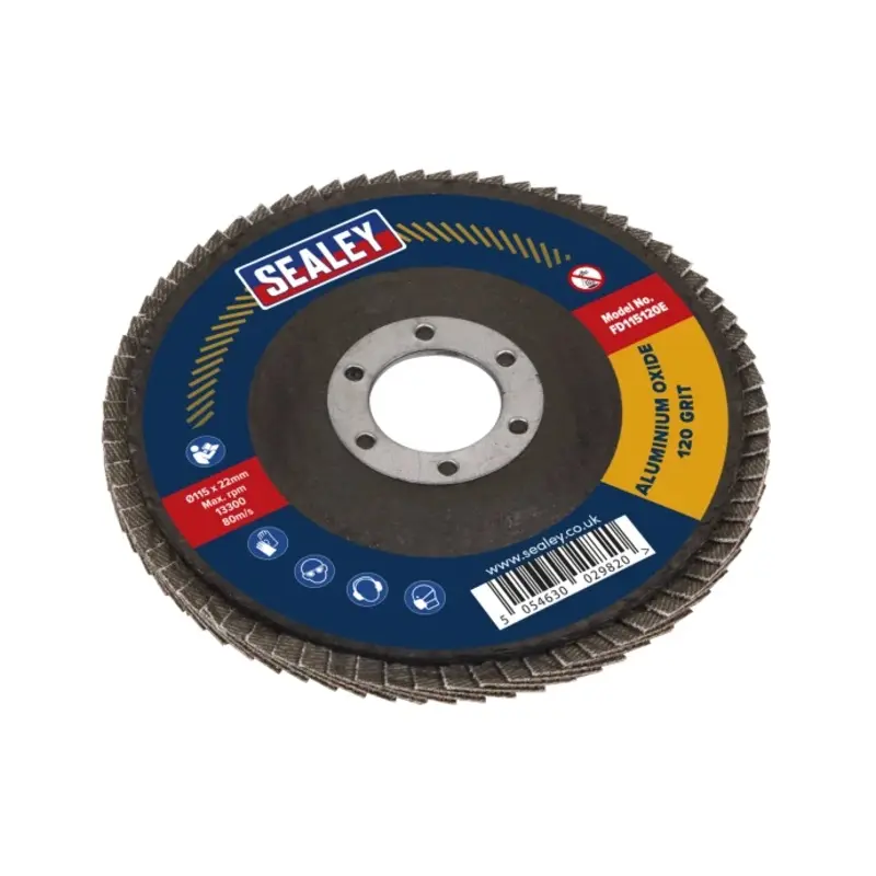 Sealey Flap Disc Aluminium Oxide 115mm 22mm Bore 120Grit