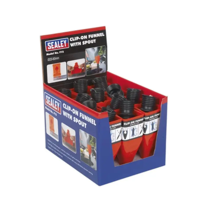 Sealey Clip-On Funnel with Spout - Display Box of 12