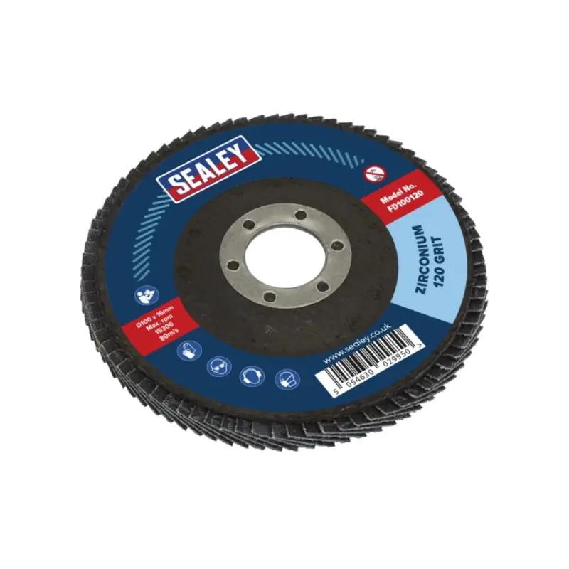 Sealey Flap Disc Zirconium 100mm 16mm Bore 120Grit