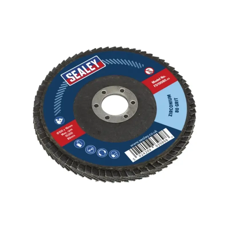 Sealey Flap Disc Zirconium 100mm 16mm Bore 80Grit