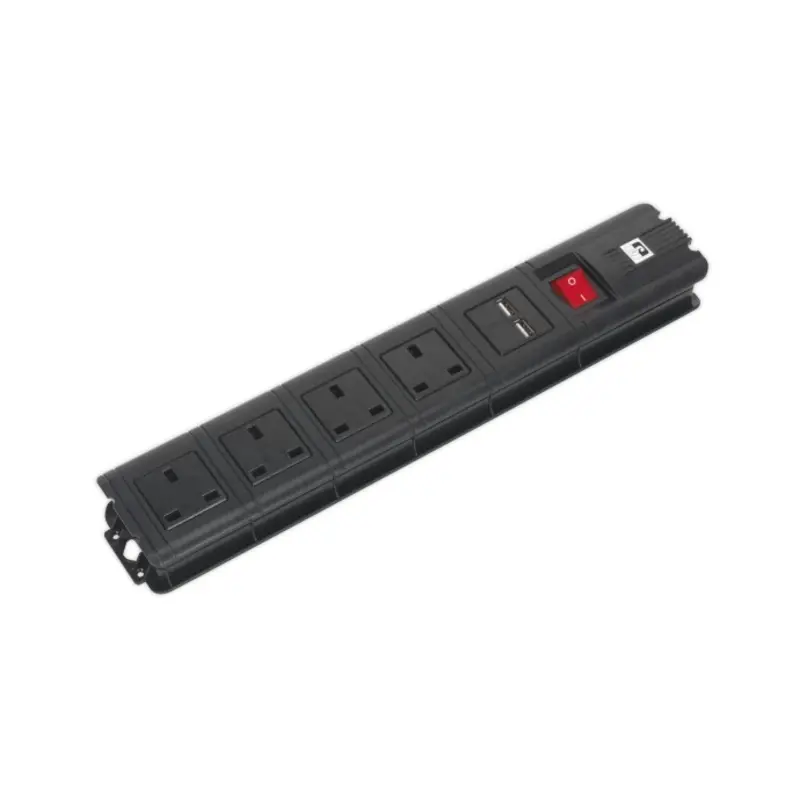 Sealey Extension Cable 2.6m 4 x 230V + 2 x USB Sockets - Black
