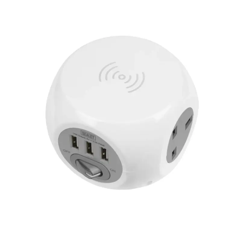 Sealey Extension Cable Cube 1.4m 3 x 230V & 3 x USB Sockets & Wireless Charging Pad