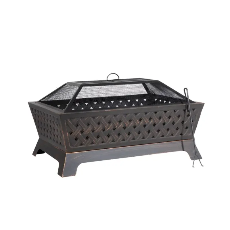 Sealey Dellonda 35" Rectangular Outdoor Fire Pit, Antique Bronze Effect