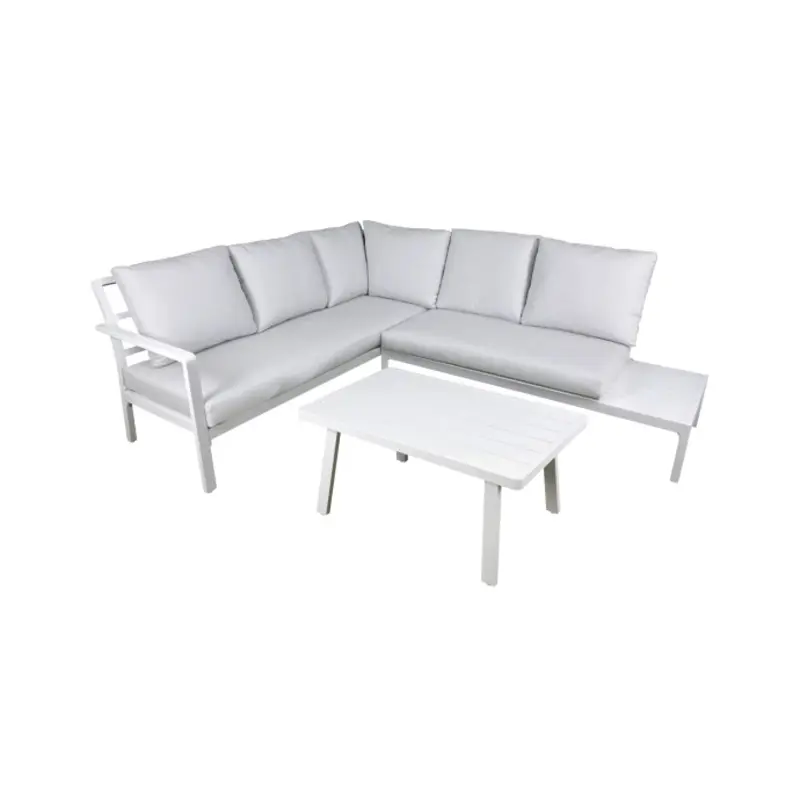 Sealey Dellonda Kyoto White 3-Piece Outdoor Garden Corner Sofa & Coffee Table Set