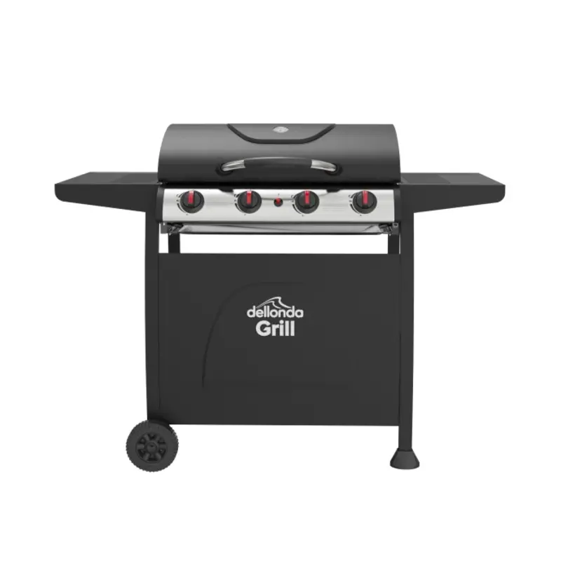 Sealey Dellonda 4 Burner Gas BBQ Grill, Ignition, Thermometer, Black/Stainless Steel