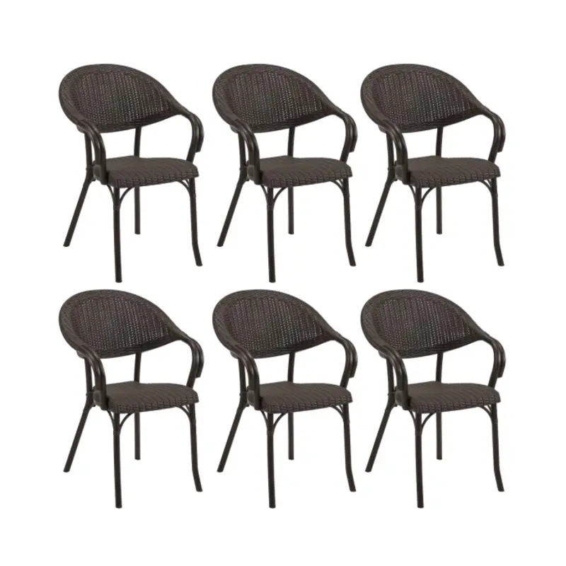 Sealey Dellonda Armchair Weather Resistant PP Body Stackable x 6, Dark Wood