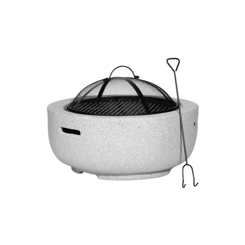 Sealey Dellonda Round MgO Fire Pit with BBQ Grill, 60cm, Safety Mesh Screen - Light Grey