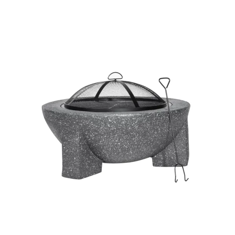 Sealey Dellonda Round MgO Fire Pit with BBQ Grill, 75cm, Safety Mesh Screen - Dark Grey