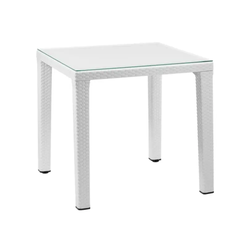 Sealey Dining Table Weather Resistant, Glass Top 80x80cm White