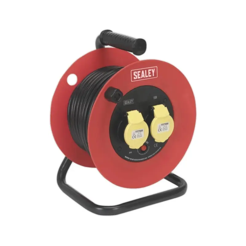 Sealey Cable Reel 25m 2 x 110V 1.5mm Heavy-Duty Thermal Trip