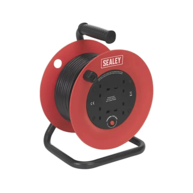 Sealey Cable Reel 25m 4 x 230V 1.5mm Heavy-Duty Thermal Trip