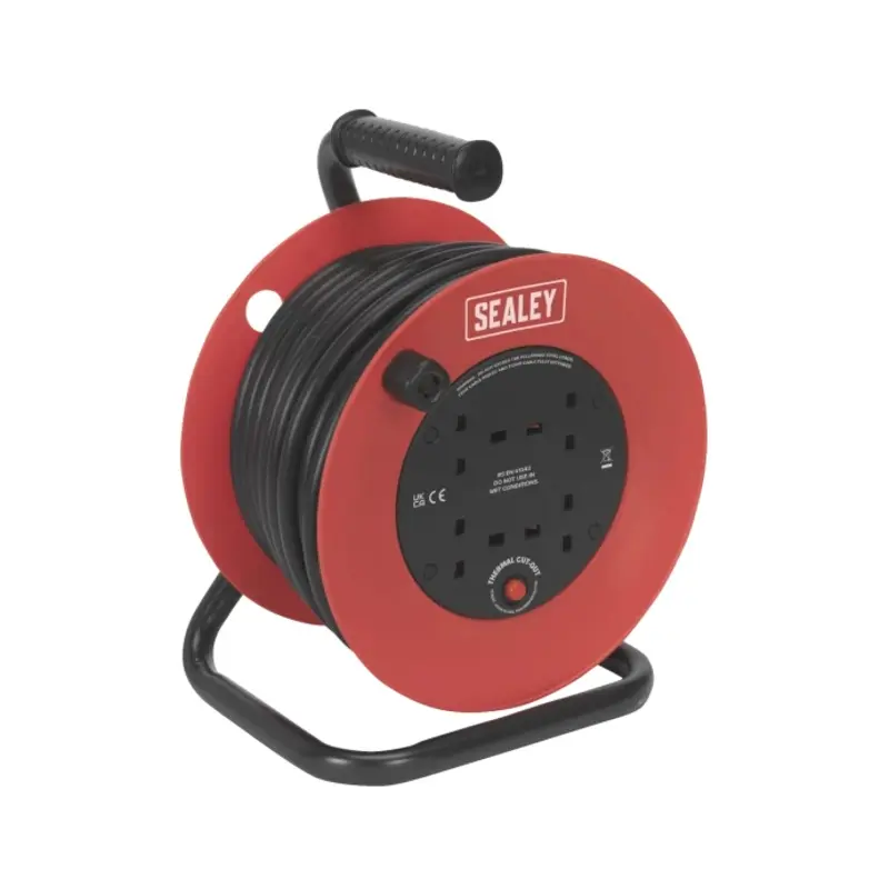 Sealey Cable Reel 25m 4 x 230V 2.5mm Heavy-Duty Thermal Trip