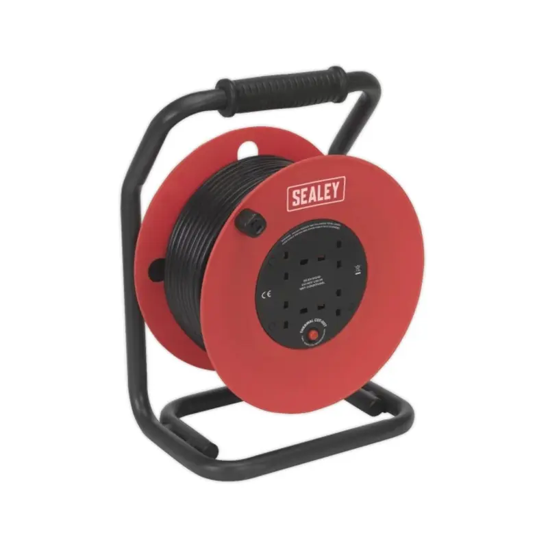 Sealey Cable Reel 50m 4 x 230V 1.5mm Heavy-Duty Thermal Trip