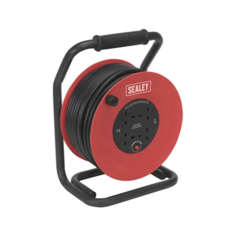 Sealey Cable Reel 50m 4 x 230V 2.5mm Heavy-Duty Thermal Trip
