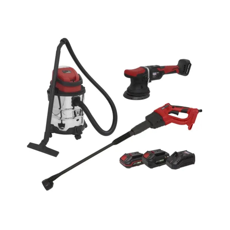Sealey 3 x 20V SV20 Series Cordless Car Valeting Combo Kit - 2 Batteries
