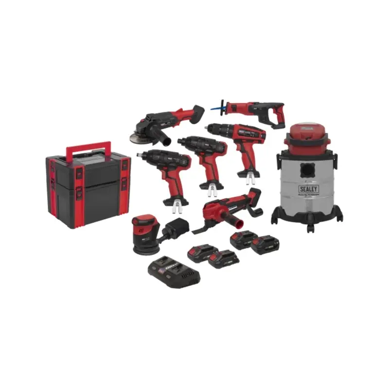 Sealey 8 x 20V SV20 Series Cordless Tool Combo - 4 Batteries