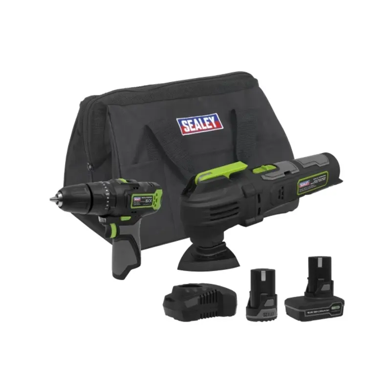 Sealey 2 x 10.8V SV10.8 Series Combi Drill & Multi-Tool Kit - 2 Batteries & Euro Plug