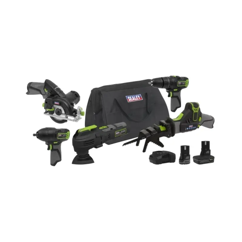 Sealey 5 x 10.8V SV10.8 Series Cordless Combo Kit - 2 Batteries & Euro Plug