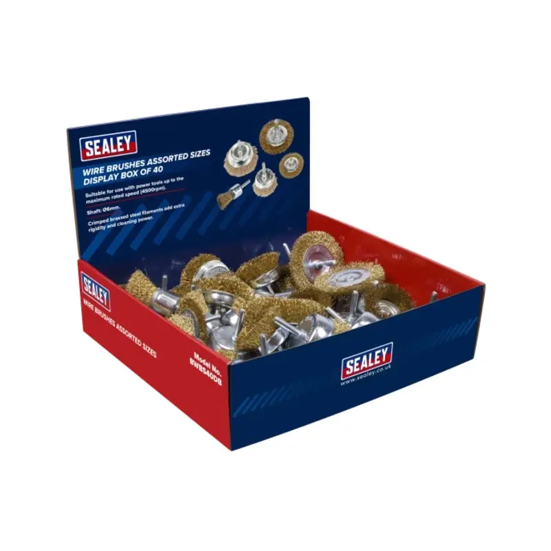 Sealey Crimped Wire Brushes - Assorted Sizes - Display Box of 40