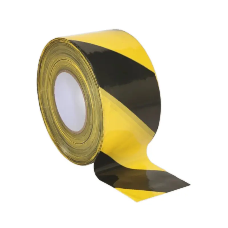 Sealey Hazard Warning Barrier Tape 80mm x 100m Black/Yellow Non-Adhesive