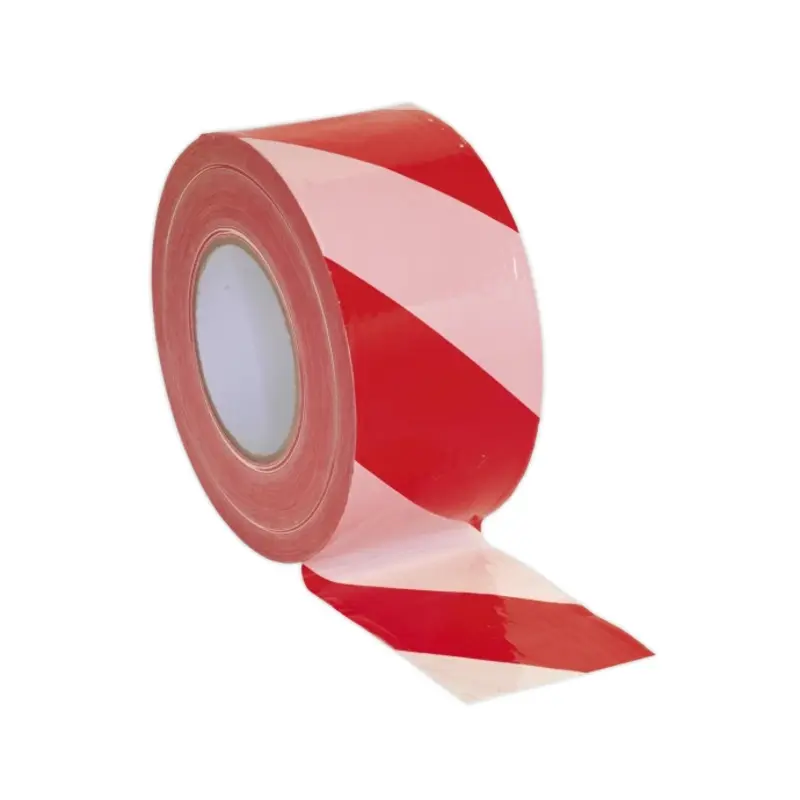 Sealey Hazard Warning Barrier Tape 80mm x 100m Red/White Non-Adhesive