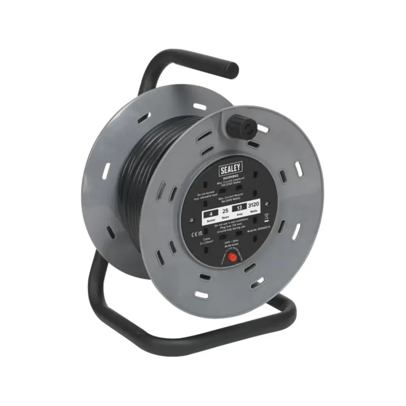 Sealey Cable Reel 25m 4 x 230V 2.5mm Thermal Trip