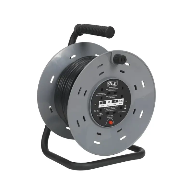 Sealey Cable Reel 50m 4 x 230V 1.25mm Thermal Trip