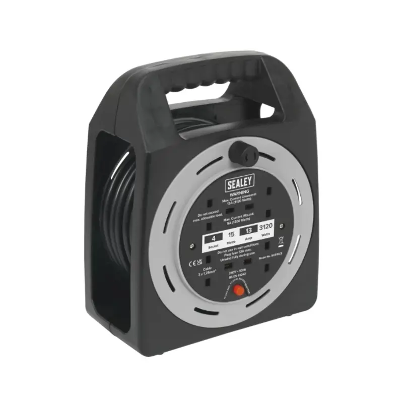 Sealey Cable Reel Box Type 15m 4 x 230V 1.25mm Thermal Trip