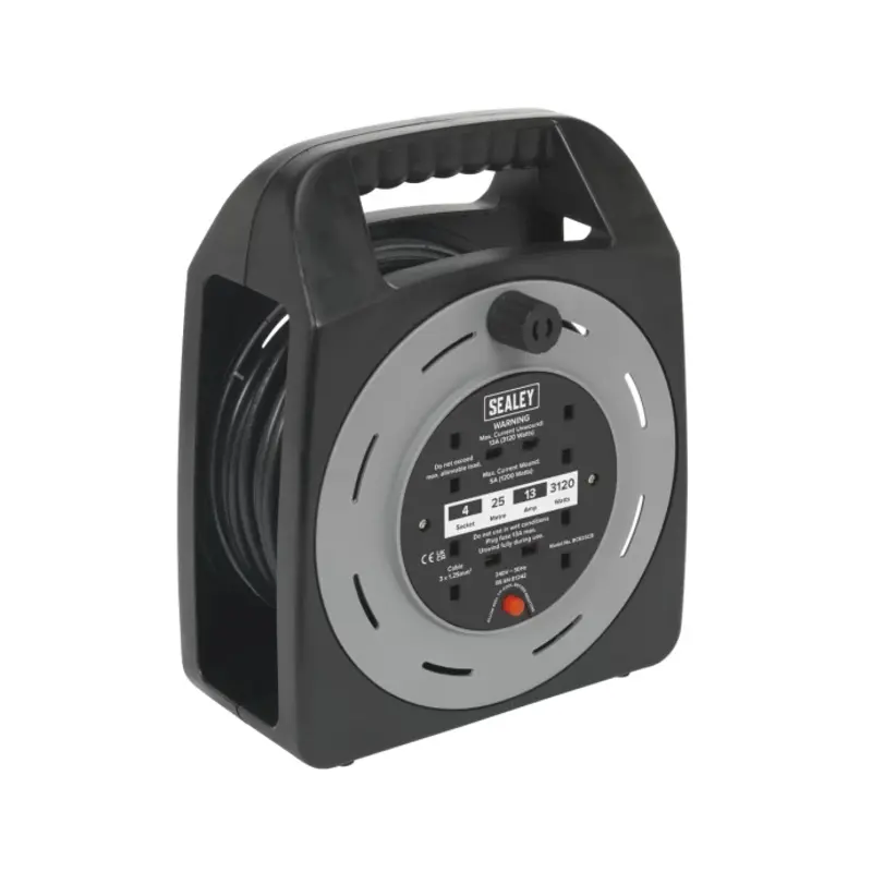 Sealey Cable Reel Box Type 25m 4 x 230V 1.25mm Thermal Trip