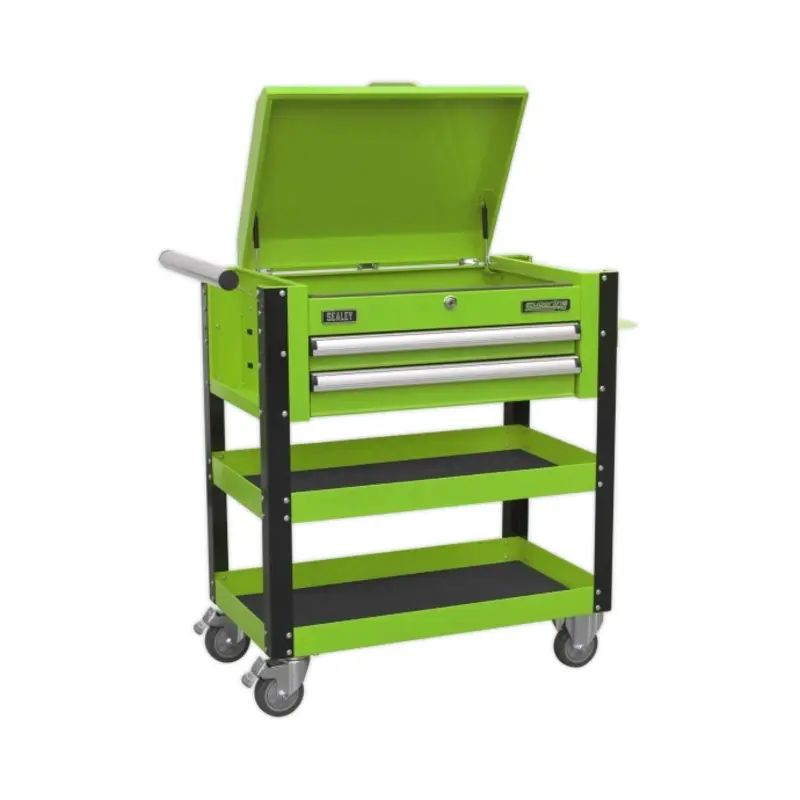 Sealey Heavy-Duty Mobile Tool & Parts Trolley 2 Drawers & Lockable Top - Green