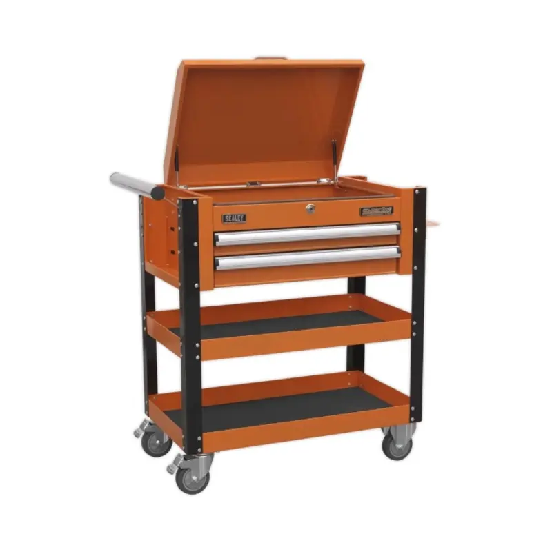 Sealey Heavy-Duty Mobile Tool & Parts Trolley 2 Drawers & Lockable Top - Orange