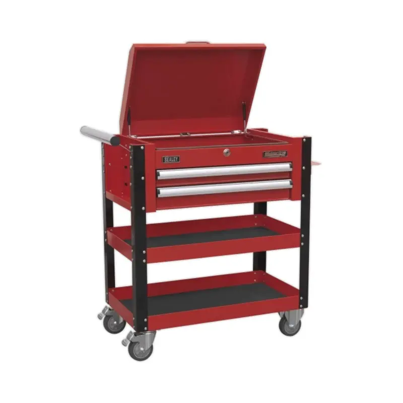 Sealey Heavy-Duty Mobile Tool & Parts Trolley 2 Drawers & Lockable Top - Red