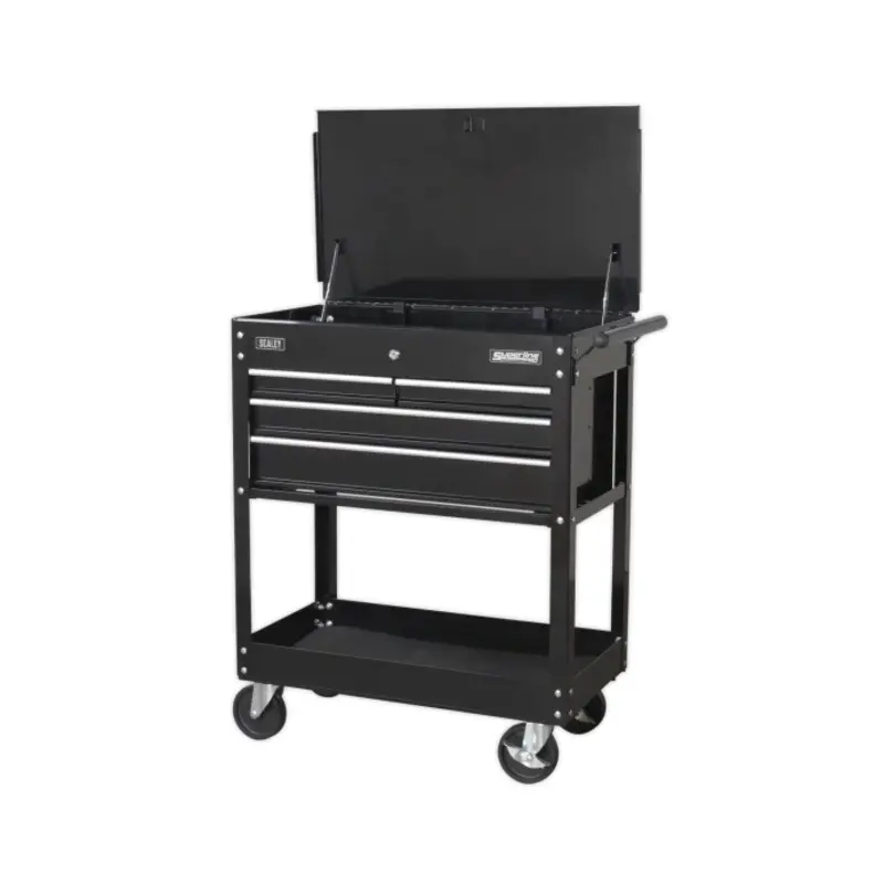Sealey Heavy-Duty Mobile Tool & Parts Trolley with 4 Drawers & Lockable Top - Black