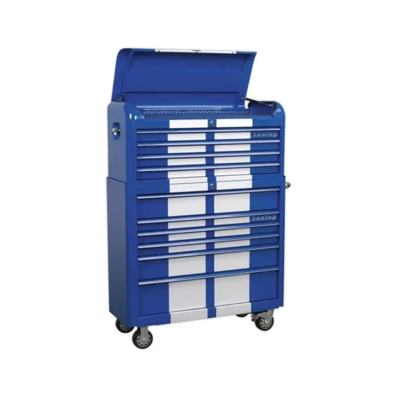 Sealey Retro Style Wide Topchest & Rollcab Combination 10 Drawer Blue/White Stripes