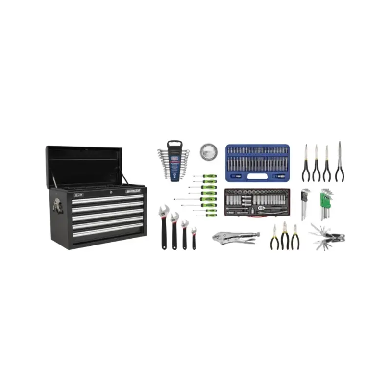 Sealey Topchest 5 Drawer with Ball-Bearing Slides - Black & 140pc Tool Kit