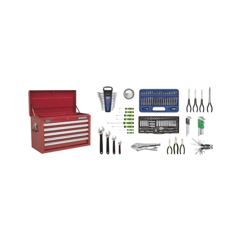 Sealey Topchest 5 Drawer with Ball-Bearing Slides - Red & 140pc Tool Kit